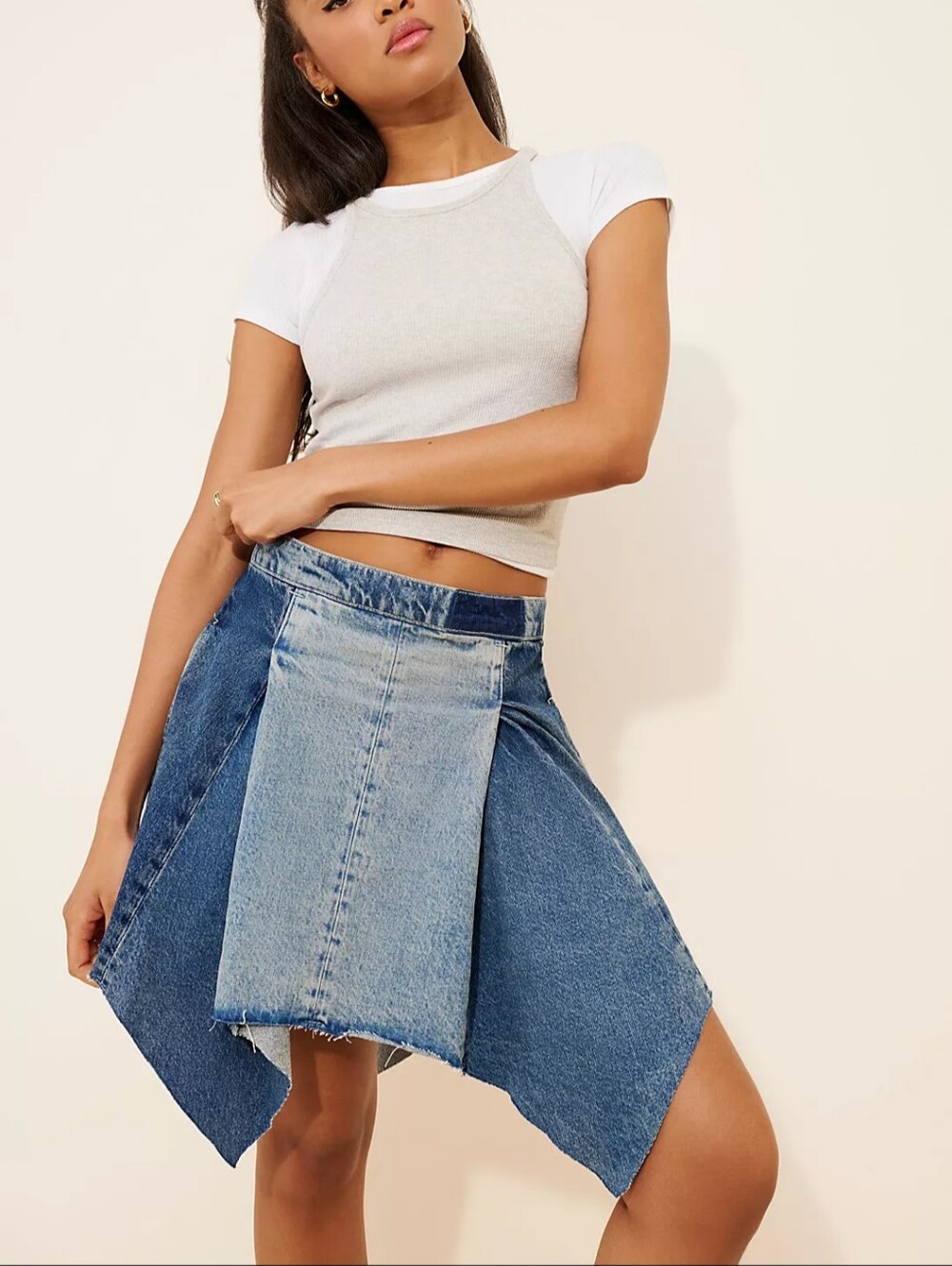 Free People We The Free Wild River Handkerchief Denim Jean Skirt 26